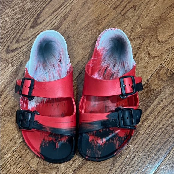 Birkenstock Arizona EV Sandals Shoes Red Black White Made Germany Mens Size 42